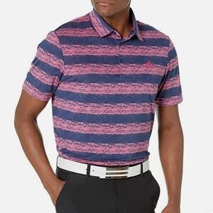 Adidas Golf Polo Shirt Mens XL Pink/Navy Painted Stripe Mesh Lightweight Active